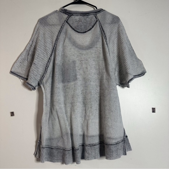 Free people pocket front gray waffle knit short sleeve tee shirt - Picture 3 of 3